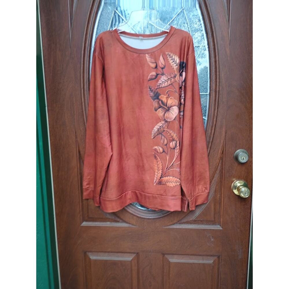 Rustic Color Long Sleeve Floral Design Sweatshirt Size 2X